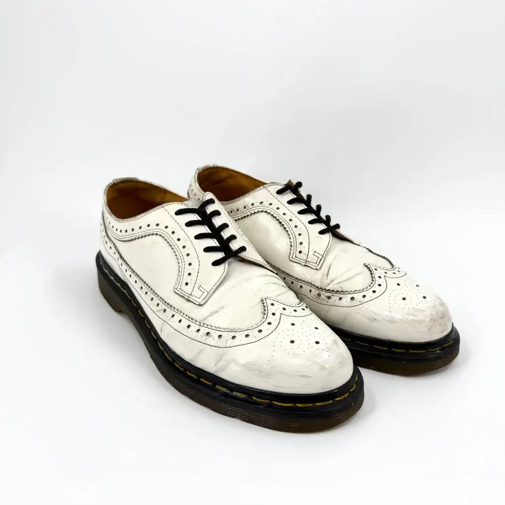Dr. Martens White Genuine Leather 3989 Wingtip Brogue Shoes